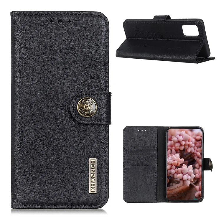 KHAZNEH Retro Style Leather Protector Case Cover for Samsung Galaxy A52 4G / 5G / A52s 5G Wallet Stand Case - Black