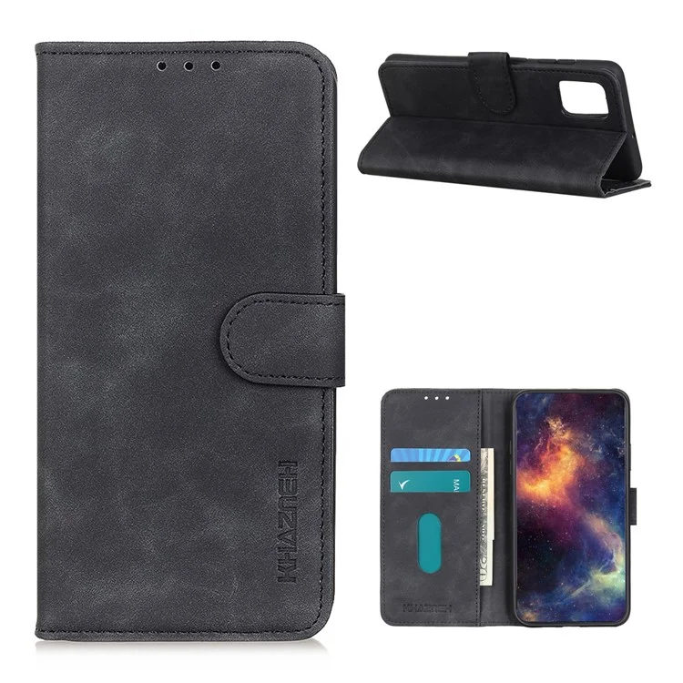 KHAZNEH Retro Style Leather Mobile Phone Wallet Cover per Samsung Galaxy A52 4G / 5G / A52s 5G - Nero