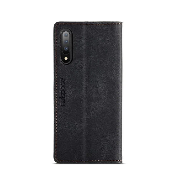 AUTSPACE A01 Series RFID Blocking Retro Matte Leather Case Wallet for Samsung Galaxy A70 - Black