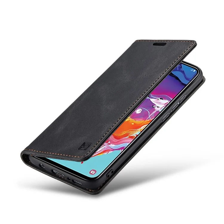 AUTSPACE A01 Series RFID Blocking Retro Matte Leather Case Wallet for Samsung Galaxy A70 - Black