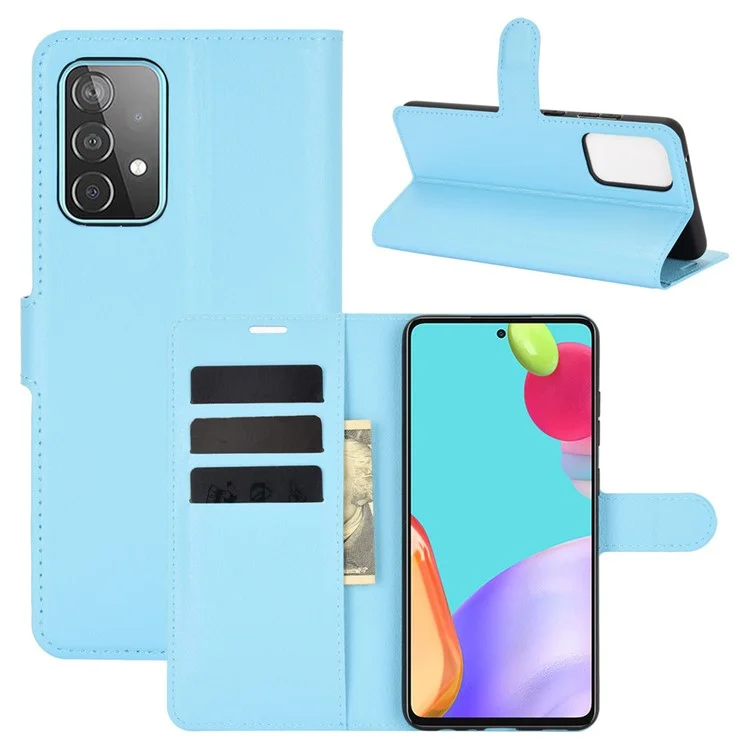 Litchi Texture Leather Wallet Stand Design Phone Cover for Samsung Galaxy A52 4G/5G / A52s 5G - Bleu