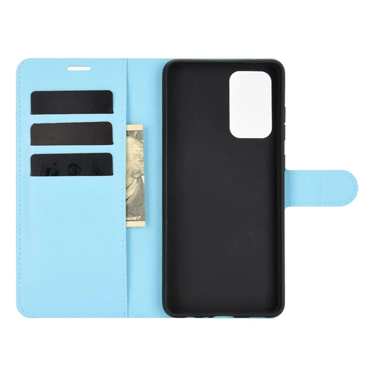 Litchi Texture Leather Wallet Stand Design Phone Cover for Samsung Galaxy A52 4G/5G / A52s 5G - Bleu