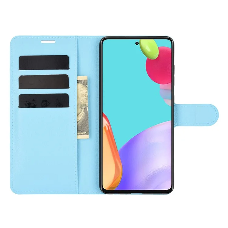 Litchi Texture Leather Wallet Stand Design Phone Cover for Samsung Galaxy A52 4G/5G / A52s 5G - Bleu