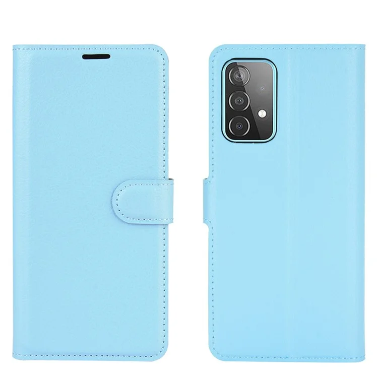 Litchi Texture Leather Wallet Stand Design Phone Cover for Samsung Galaxy A52 4G/5G / A52s 5G - Bleu