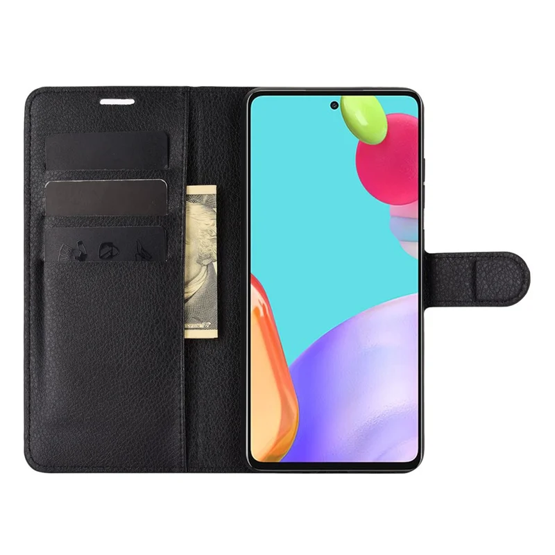 Litchi Texture Leather Wallet Stand Design Phone Cover for Samsung Galaxy A52 4G / 5G / A52s 5G - Black