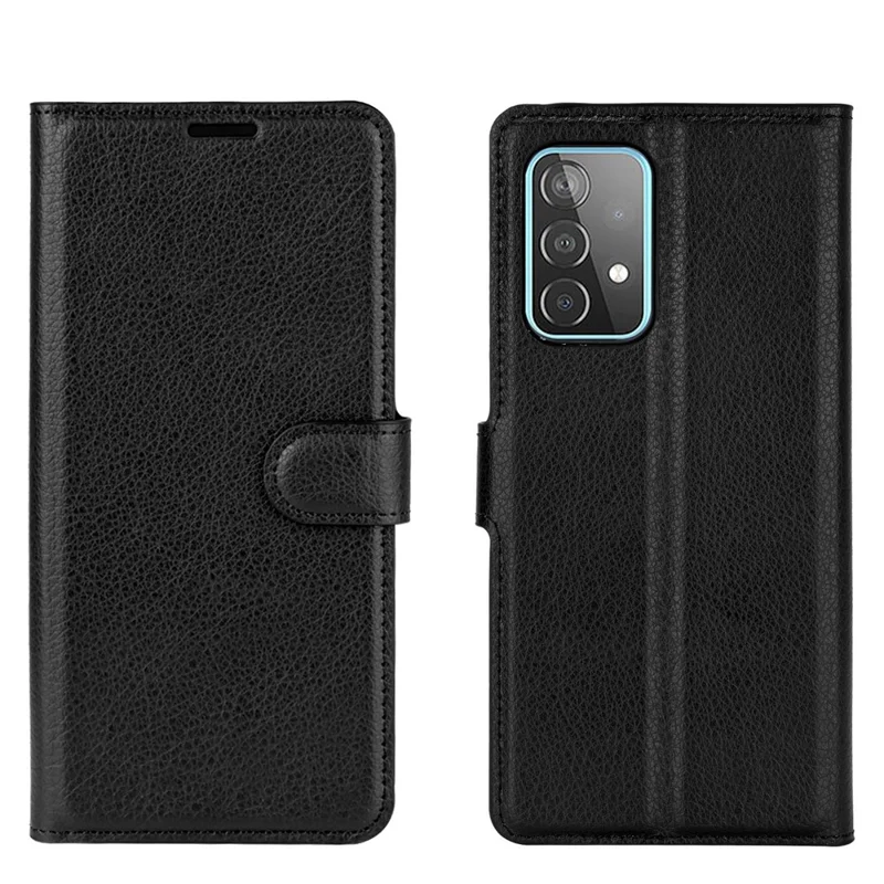 Litchi Texture Leather Wallet Stand Design Phone Cover for Samsung Galaxy A52 4G / 5G / A52s 5G - Black