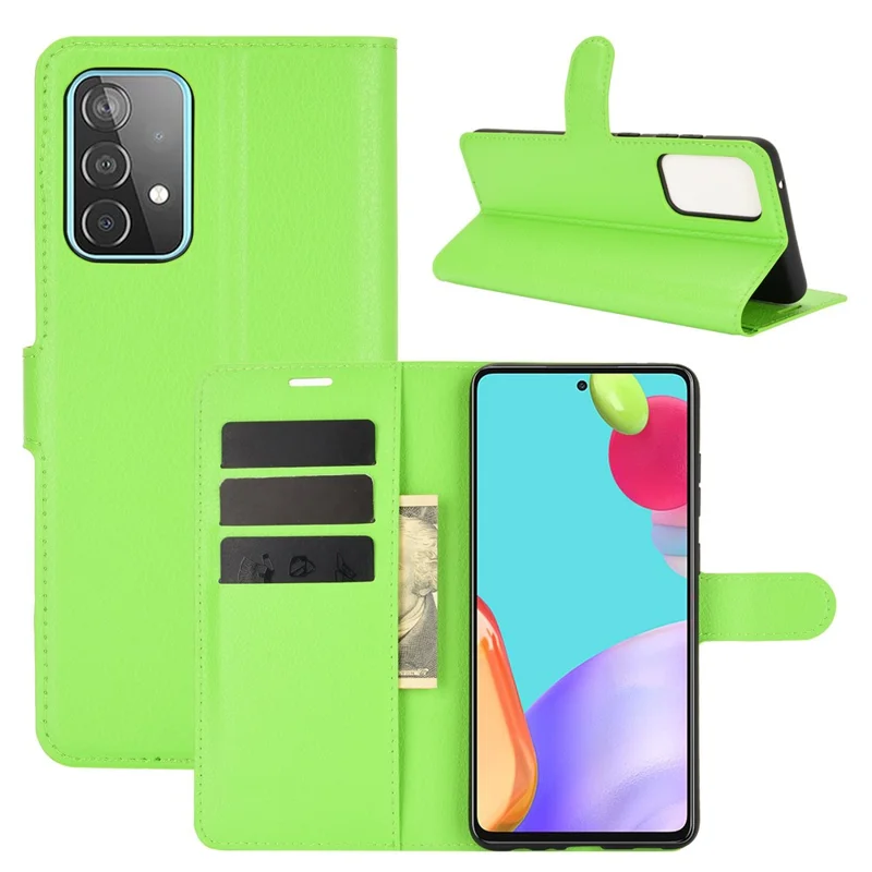 Litchi Texture Leather Wallet Stand Design Phone Cover for Samsung Galaxy A52 4G / 5G / A52s 5G - Green