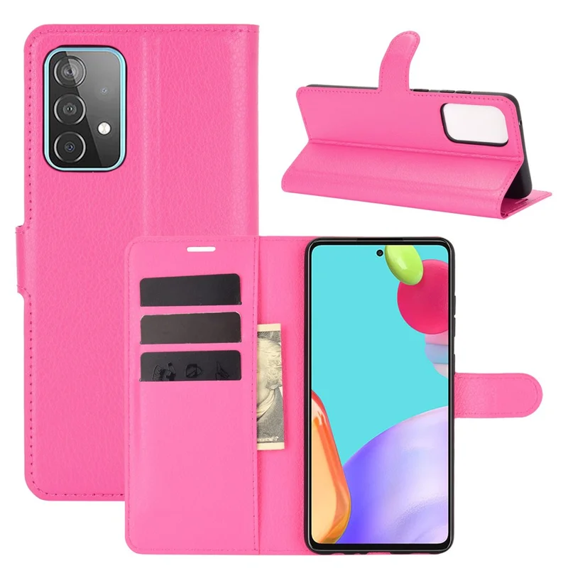 Litchi Texture Leather Wallet Stand Design Phone Cover for Samsung Galaxy A52 4G / 5G / A52s 5G - Rose