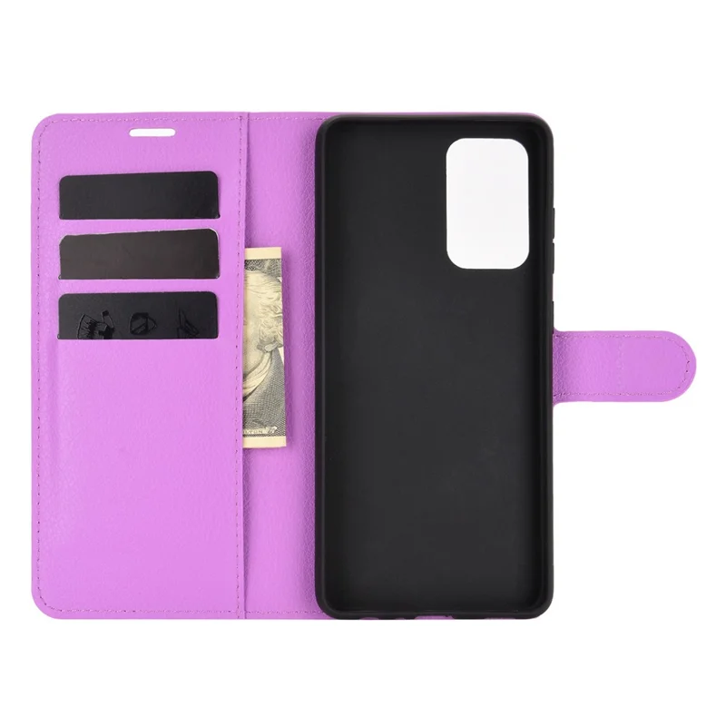 Litchi Texture Leather Wallet Stand Design Phone Cover for Samsung Galaxy A52 4G / 5G / A52s 5G - Purple