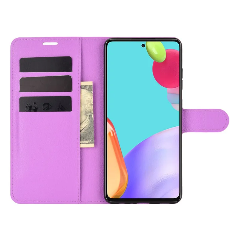 Litchi Texture Leather Wallet Stand Design Phone Cover for Samsung Galaxy A52 4G / 5G / A52s 5G - Purple