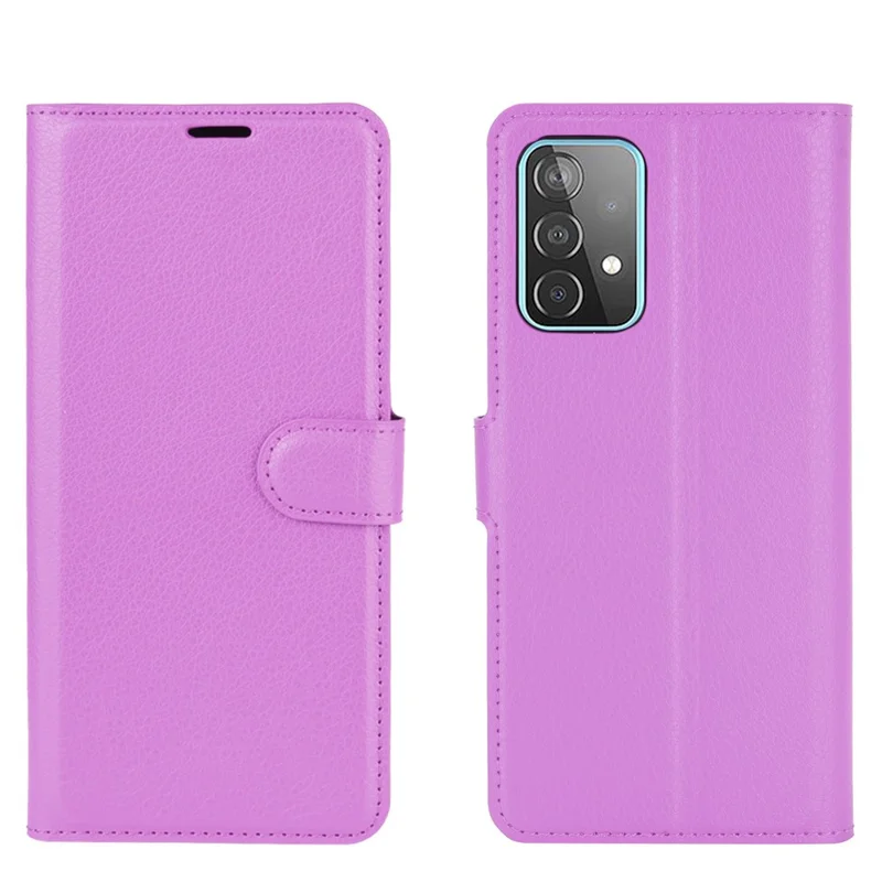 Litchi Texture Leather Wallet Stand Design Phone Cover for Samsung Galaxy A52 4G / 5G / A52s 5G - Purple