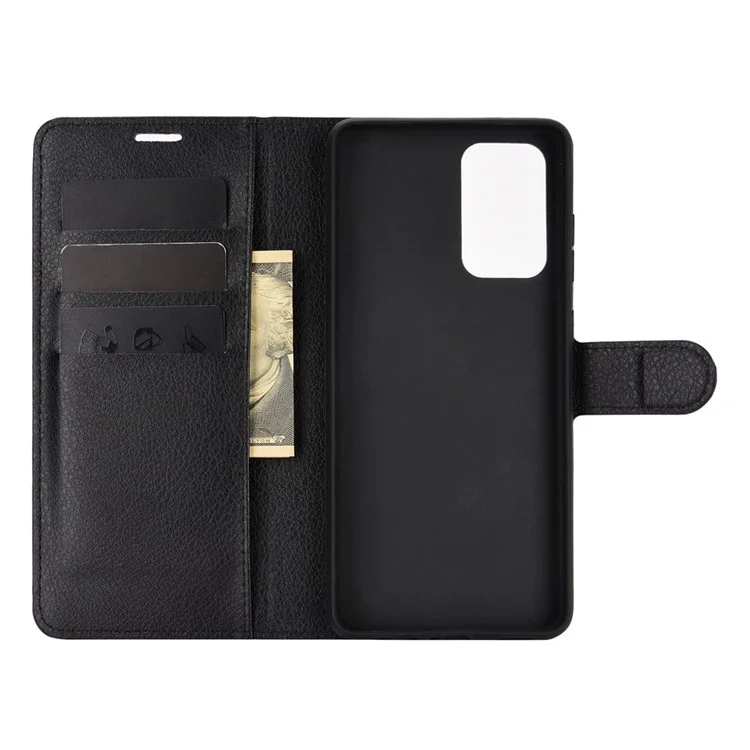 Wallet Stand Design Litchi Texture Leather Phone Cover for Samsung Galaxy A72 4G/5G - Black