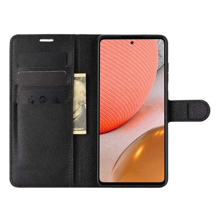 Wallet Stand Design Litchi Texture Leather Phone Cover for Samsung Galaxy A72 4G/5G - Black