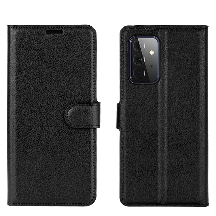 Wallet Stand Design Litchi Texture Leather Phone Cover for Samsung Galaxy A72 4G/5G - Black