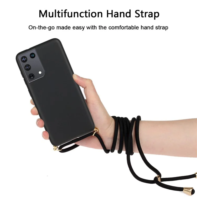 Для Samsung Galaxy S21 Ultra 5G Eco Friendly Friendsy Sraw Straw Stoupe Soft Tpu Chace с Регулируемым Корпусом Lanyard - Черный