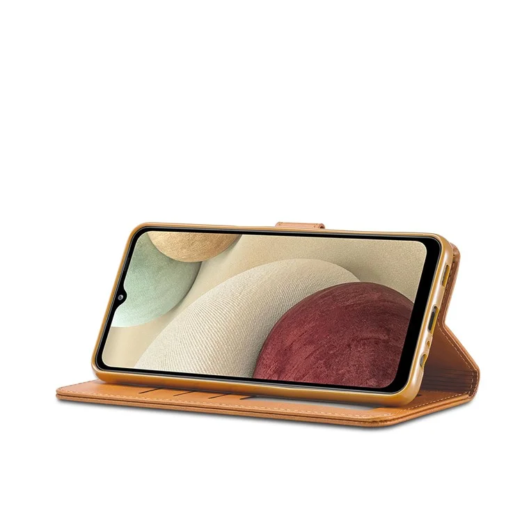 LC.IMEEKE Funda de protección de cuero para Samsung Galaxy A12 con ranuras separadas para tarjetas y función de soporte - Marrón