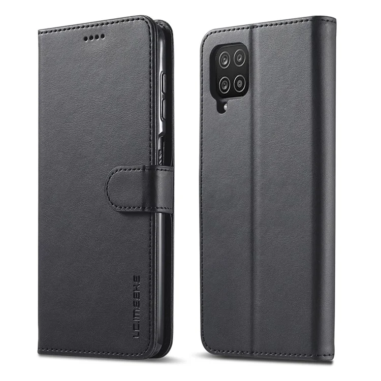 LC.IMEEKE Leather Protector Shell for Samsung Galaxy A12 with Separated Wallet Stand Features Design - Black