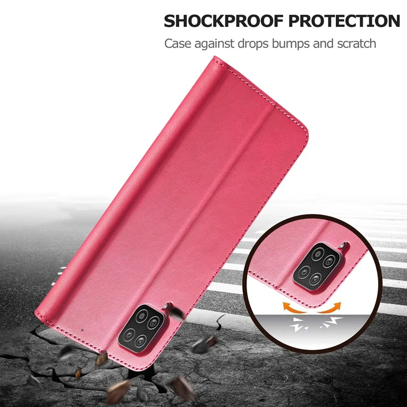 LC.IMEEKE Leather Protector Shell for Samsung Galaxy A12 with Separated Wallet Stand Features Design - Rose