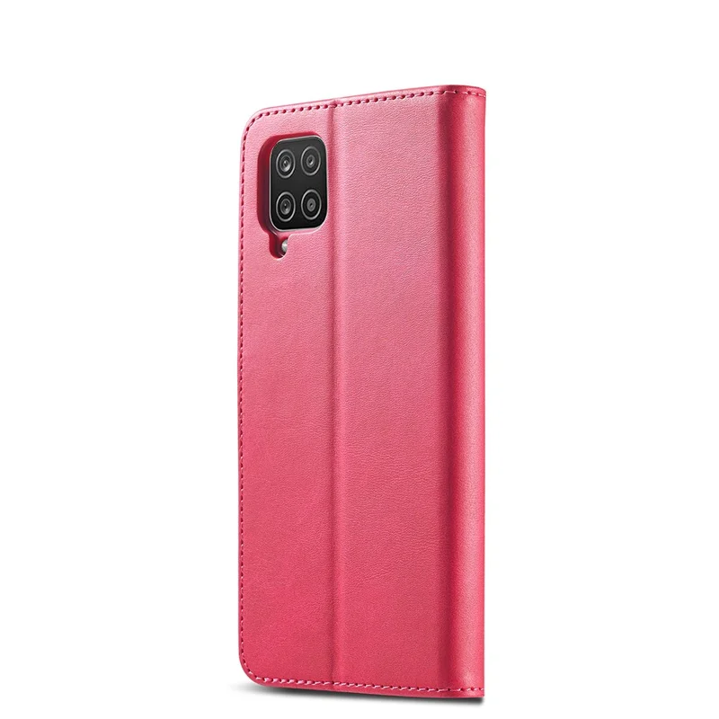 LC.IMEEKE Leather Protector Shell for Samsung Galaxy A12 with Separated Wallet Stand Features Design - Rose