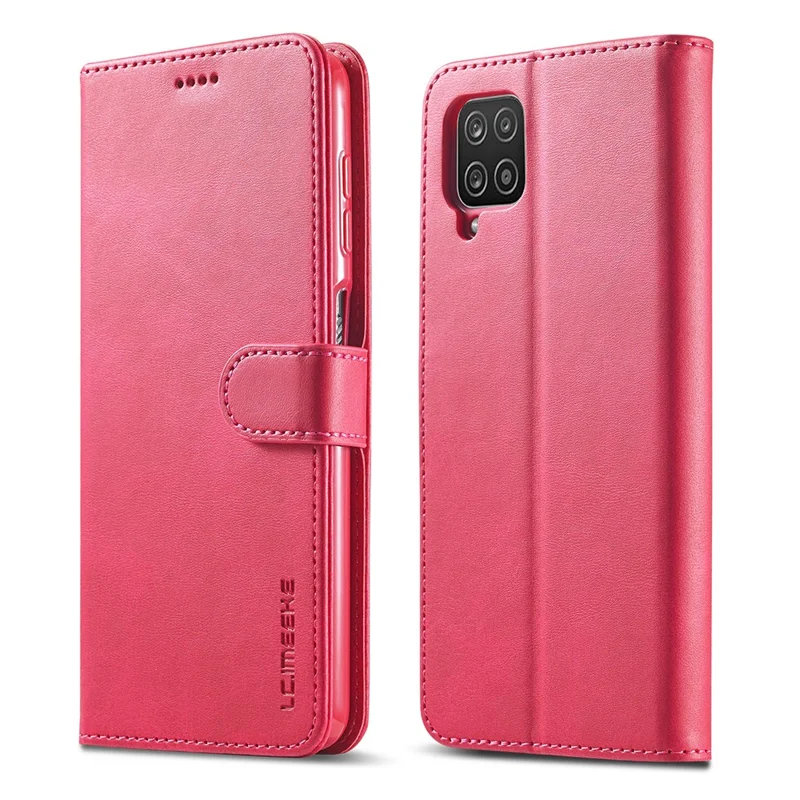 LC.IMEEKE Leather Protector Shell for Samsung Galaxy A12 with Separated Wallet Stand Features Design - Rose