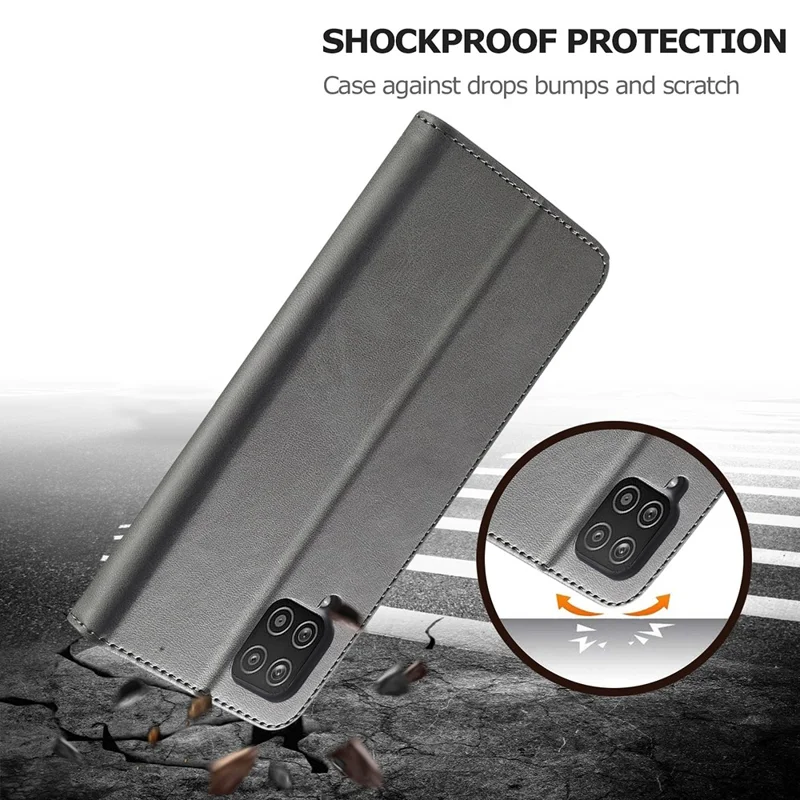 LC.IMEEKE Leather Protector Shell for Samsung Galaxy A12 with Separated Wallet Stand Features Design - Grey