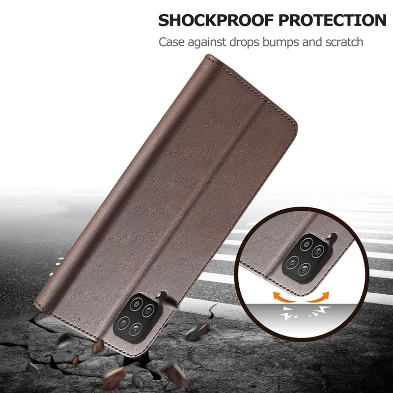 Futera ochronna z skóry LC.IMEEKE z funkcją portfela i podstawki do Samsung Galaxy A12, projekt z oddzielnymi przegródkami - Kolor kawy