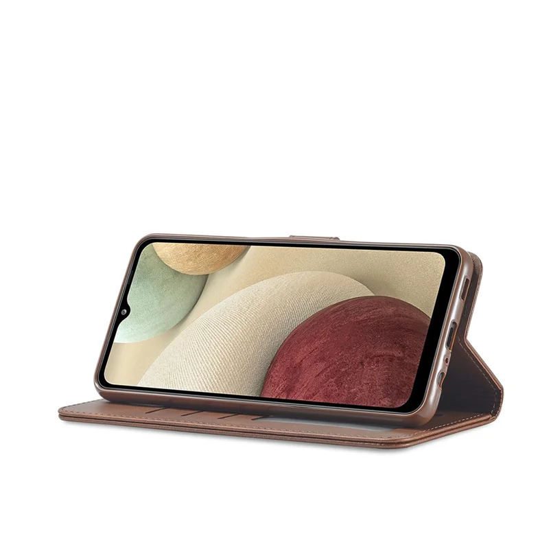 Futera ochronna z skóry LC.IMEEKE z funkcją portfela i podstawki do Samsung Galaxy A12, projekt z oddzielnymi przegródkami - Kolor kawy