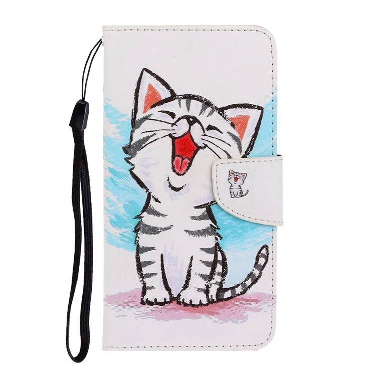 PU Leather Phone Wallet Stand Pattern Printing Protective Case for Samsung Galaxy A12 - Cat