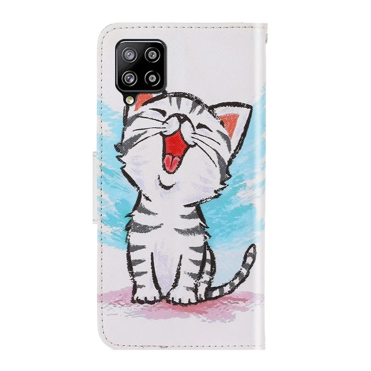 PU Leather Phone Wallet Stand Pattern Printing Protective Case for Samsung Galaxy A12 - Cat