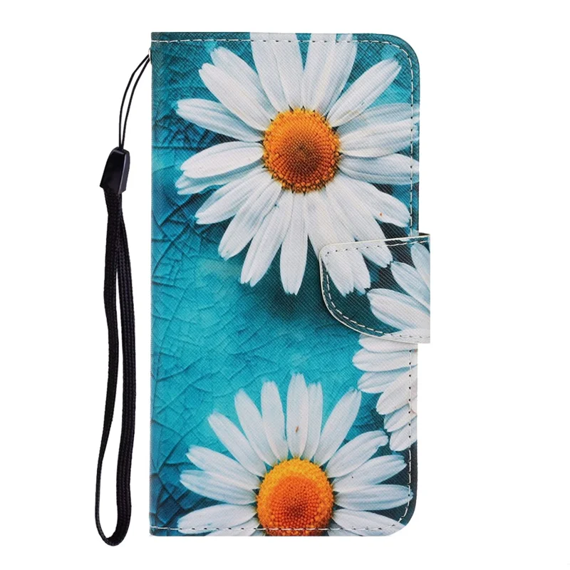 PU Leather Phone Wallet Stand Pattern Printing Protective Case for Samsung Galaxy A12 - Chrysanthemum