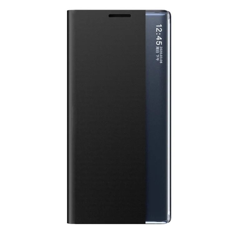 Для Samsung Galaxy S21 Ultra 5G Чехол-книжка с окном для просмотра, выполненный из кожи ПУ со стойкой - Черный
