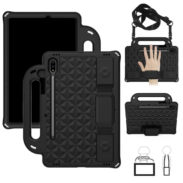 Rhombus Design EVA -schutzkoffer + Schultergurt Für Samsung Galaxy Tab S7 - Schwarz