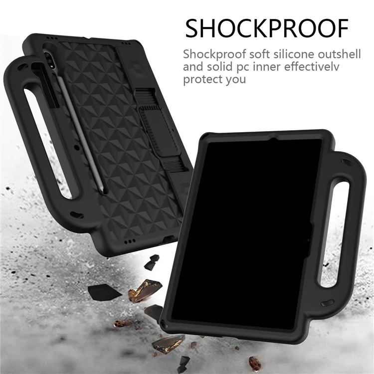 Rhombus Design EVA Protection Case + Shoulder Strap for Samsung Galaxy Tab S7 / S8 - Black