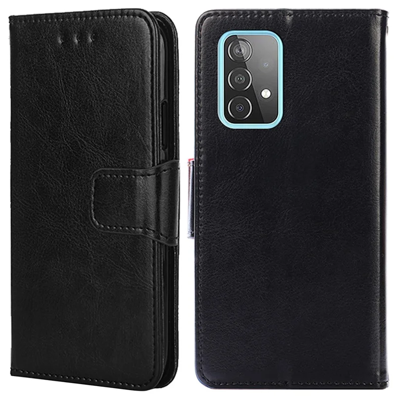 Wallet Textured Leather Stand Phone Shell for Samsung Galaxy AA52 4G/5G / A52s 5G - Black