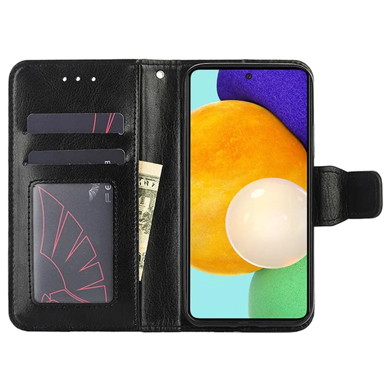 Wallet Textured Leather Stand Phone Shell for Samsung Galaxy AA52 4G/5G / A52s 5G - Black