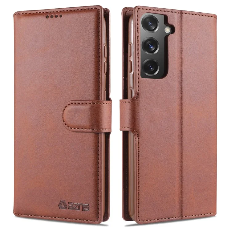 AZNS Dual-sided Magnetic Clasp Wallet PU Leather Stand Case for Samsung Galaxy S21 4G/5G - Brown