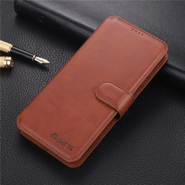 AZNS Dual-sided Magnetic Clasp Wallet PU Leather Stand Case for Samsung Galaxy S21 4G/5G - Brown