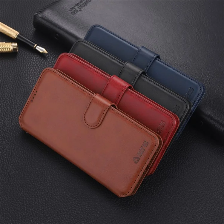 AZNS Dual-sided Magnetic Clasp Wallet PU Leather Stand Case for Samsung Galaxy S21 4G/5G - Brown