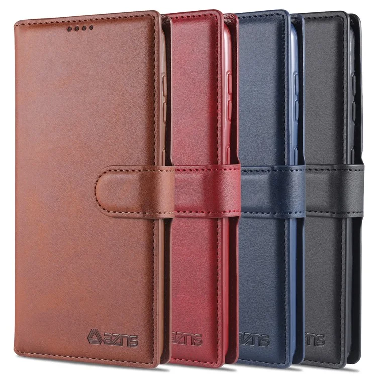 AZNS Dual-sided Magnetic Clasp Wallet PU Leather Stand Case for Samsung Galaxy S21 4G/5G - Brown