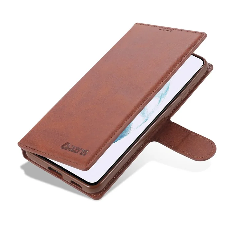 AZNS Dual-sided Magnetic Clasp Wallet PU Leather Stand Case for Samsung Galaxy S21 4G/5G - Brown