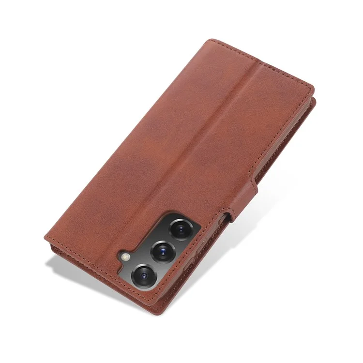 AZNS Dual-sided Magnetic Clasp Wallet PU Leather Stand Case for Samsung Galaxy S21 4G/5G - Brown