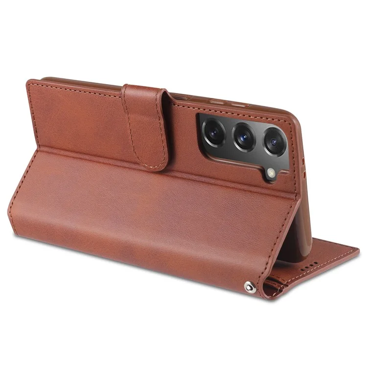 AZNS Dual-sided Magnetic Clasp Wallet PU Leather Stand Case for Samsung Galaxy S21 4G/5G - Brown