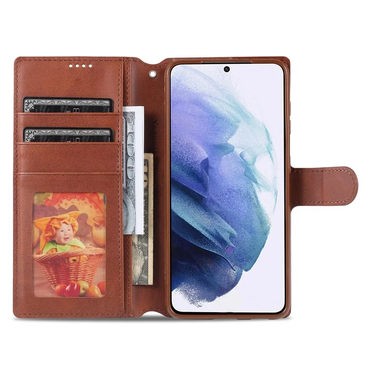 AZNS Dual-sided Magnetischer Verschluss-Geldbeutel PU-Leder-Ständerfall für Samsung Galaxy S21 4G/5G - Braun