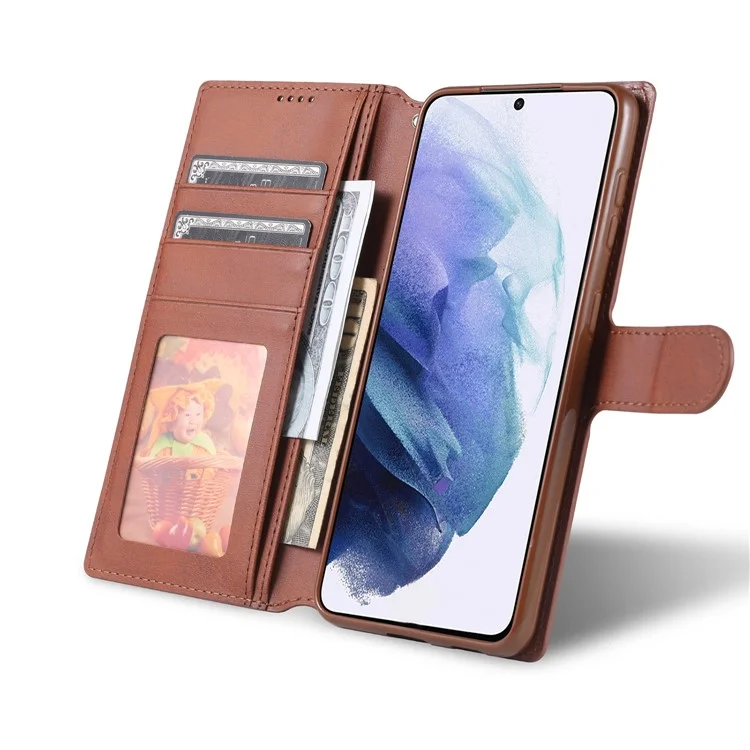 AZNS Dual-sided Magnetischer Verschluss-Geldbeutel PU-Leder-Ständerfall für Samsung Galaxy S21 4G/5G - Braun