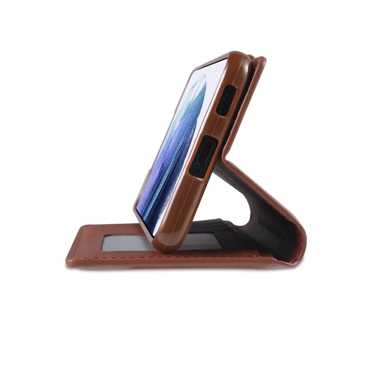 AZNS Dual-sided Magnetischer Verschluss-Geldbeutel PU-Leder-Ständerfall für Samsung Galaxy S21 4G/5G - Braun
