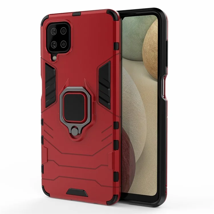 For Samsung Galaxy A12 Cool Guard PC + TPU Hybrid Phone Case Cell Phone Cover with Ring Kickstand - Red