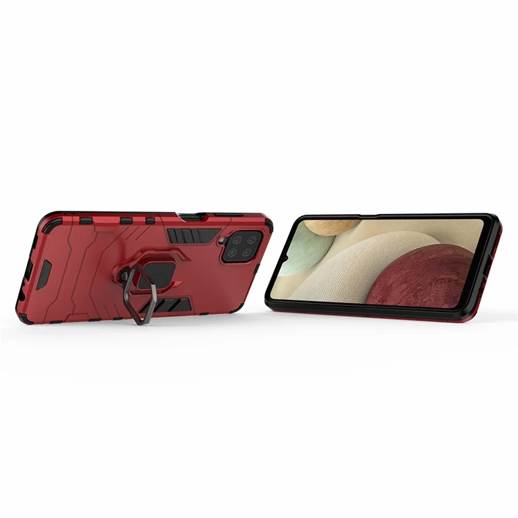 Pour Samsung Galaxy A12 Cool Guard PC + TPU Hybrid Phone Case Cell Phone Cover avec Ring Kickstand - Rouge