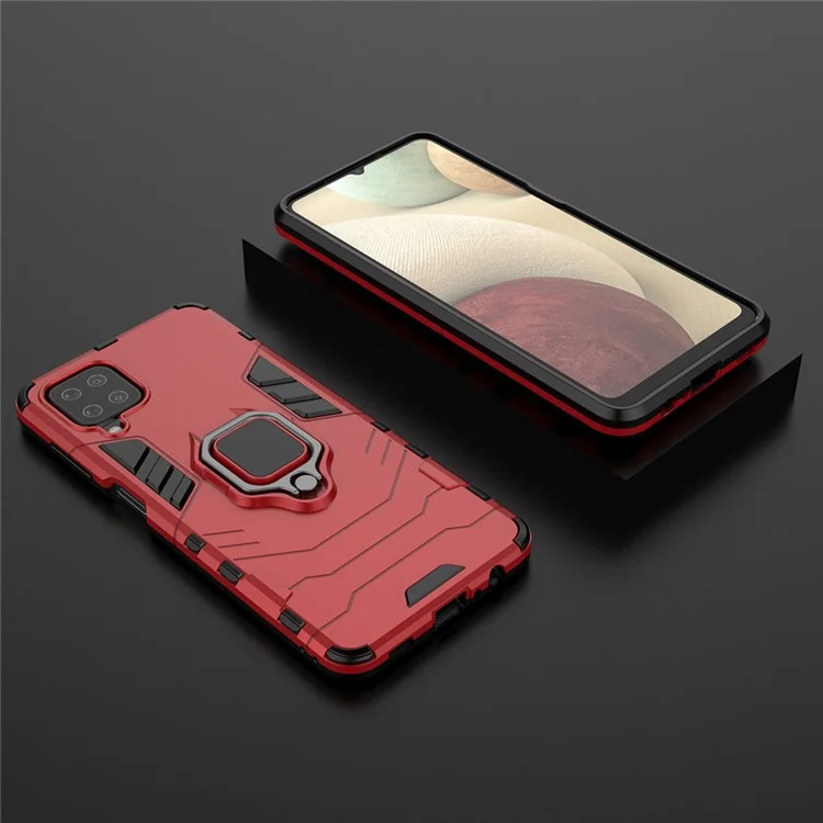 For Samsung Galaxy A12 Cool Guard PC + TPU Hybrid Phone Case Cell Phone Cover with Ring Kickstand - Red