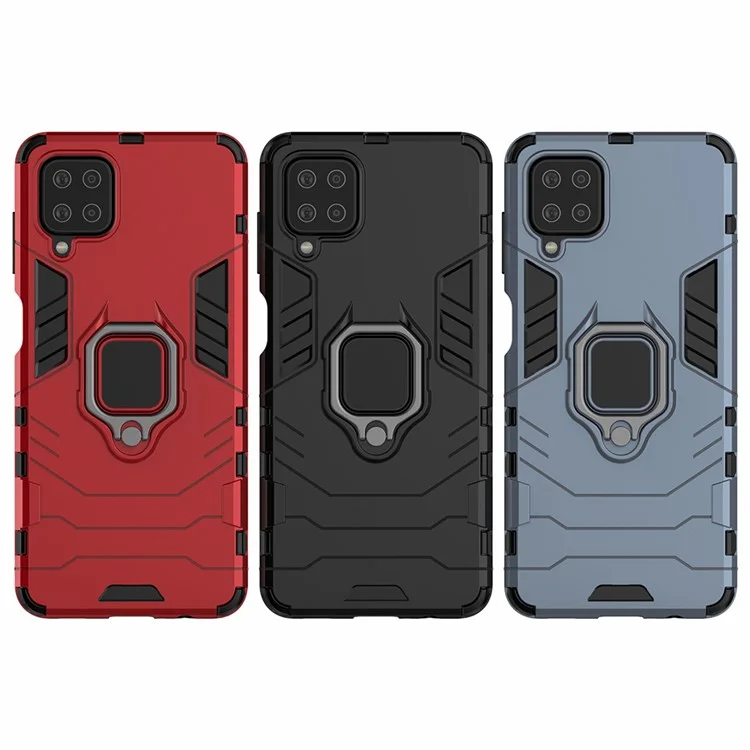 Pour Samsung Galaxy A12 Cool Guard PC + TPU Hybrid Phone Case Cell Phone Cover avec Ring Kickstand - Rouge