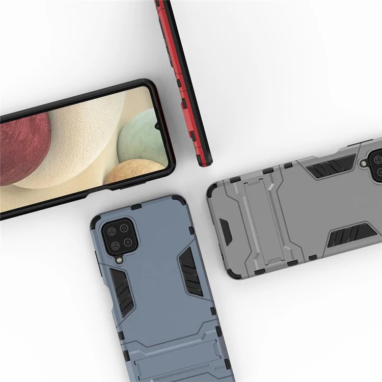 2 in 1 Kickstand Plastik + TPU Hybrid -mobiltelefonhülle Für Samsung Galaxy A12 - Blau